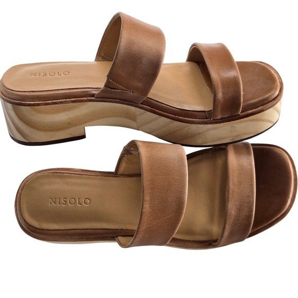 Nisolo Women's Leather Platform Sandal Slide Brown Woodgrain Size 6.5 - Picture 1 of 9